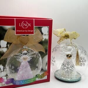 Lenox Color Changing Spun Glass Angel Christmas Ornament Multicolor Light Works!